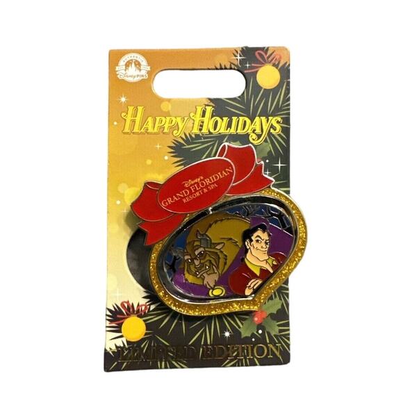 Disney Pin 2022 Grand Floridian Resort: Happy Holidays The Beast & Gaston LE New - Picture 4 of 4